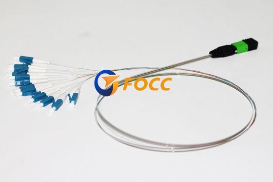China Multi Colors MTP/MPO Fiber Breakout Cable MPO Terminated 12 LC Bare Fiber supplier