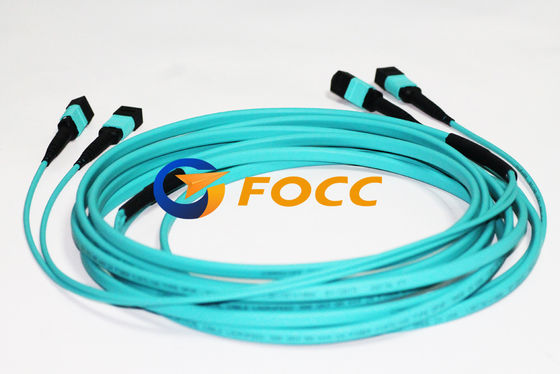 China Aqua Multi Fibers 24 Cores MTP/MPO Fiber Breakout Cable Female to Female supplier