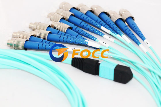 China Blue Optical 12 Fanout MPO MTP to FC Cable Multimode High Density supplier