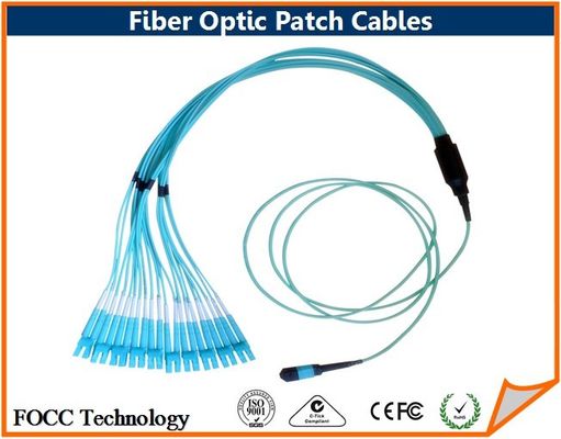 China Fiber Optic 24 Strands MPO to LC Breakout OM3 Multimode Patch Cables supplier