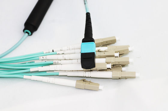 China Aqua 12 Core Fiber Optic Patch Cables MPO Fanouts LC Connectors supplier